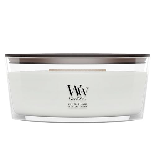 WoodWick Ellipse Scented Candle | White Tea & Jasmine | with Crackling Wick | Burn Time: Up to 50 Hours