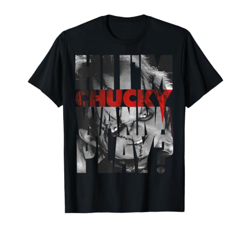 Child's Play Hi I'm Chucky Wanna Play Text Fill T-Shirt, Men, Black, 3X-Large