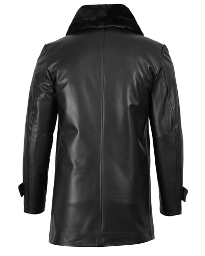 Image of Blingsoul Shearling Leather Car Coat Mens - Winter Sherpa Long Leather Jackets For Men