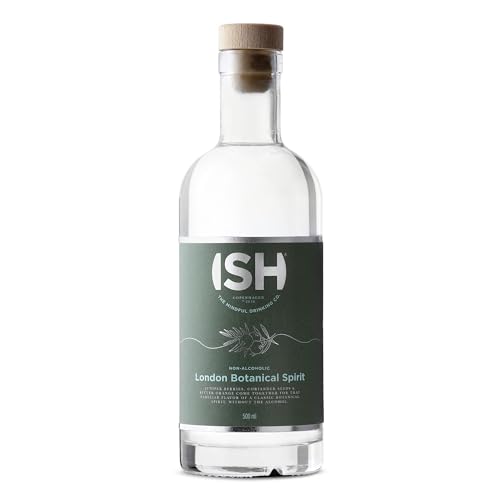 ISH London Botanical Spirit, Non Alcoholic Gin, Award Winning Non-Alcoholic Spirits, Gluten Free, Zero Sugar, Non-Alcoholic Gin Alternative for Zero Proof Drinks, Beverages & Mocktails, 500 ml Bottle