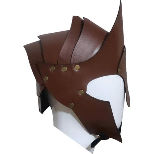 Keuyeo Mittelalterlicher Griechischer Ritter Gladiator Spartanischer Helm Römischer Kriegerhelm Renaissance Wikinger Lederhelm Halloween Cosplay Kostüme
