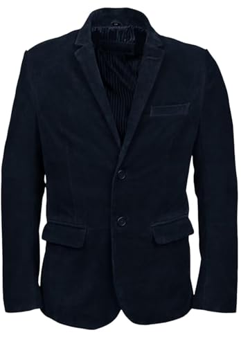 Men's Retro Slim Suede Blazer Single-Breasted Business Casual Jacket with Pockets