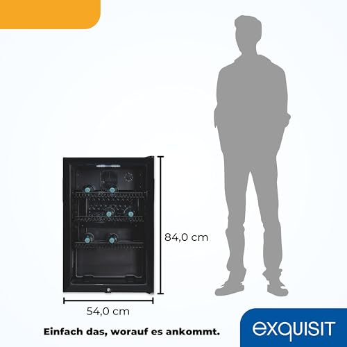 Exquisit Glastürkühlschrank GKS120-GT-160C schwarz | Nutzinhalt: 118 L | Türschloss | 3 Gitterablagen | Umluftventilator | Standgerät