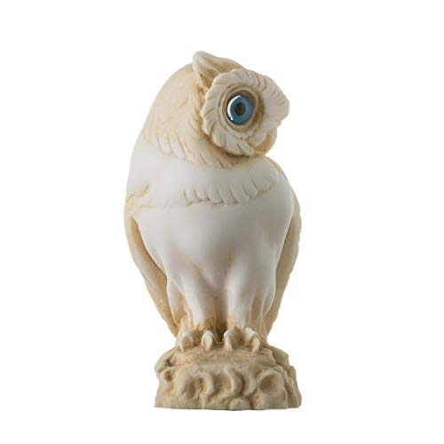 Owl Of Athens Wisdom Alabaster Gold Tone Sculpture Ancient Greek Handmade 5'' #TOP3