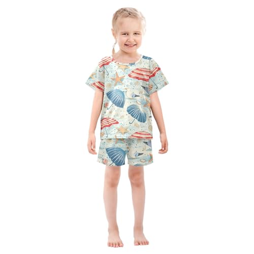 ALAZA Seashell Starfish Sand Seagulls Pajamas Short Sleeve 2 Piece Sleepwear Top and Bottom Pajama Set Unisex3
