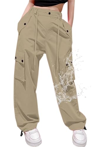 Image of Cromoncent Cargo Pants Girls & Women Parachute Pants Y2K Baggy Rave Clothes Waterproof with Pockets, 6 Years - 3XL