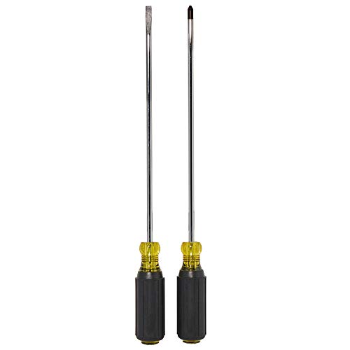 Klein Tools 85072 Long Blade Slotted and Phillips Screwdriver Set with Heat Treated Shafts and Cushioned Grips, 2-Piece