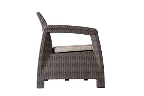 Keter Corfu Conjunto de jardín Exterior 4 plazas y Mesa con Cojines incluidos, Resina con Acabado ratán Plano, Marrón - imagen 5