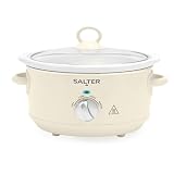 Salter Retro Cream 3.5L Slow Cooker – 3 Heat Settings & Keep Warm, Dishwasher Safe Ceramic Pot, Tempered Glass Lid, Cool Touch Handles, Family Cooking, Stews, Casseroles, Curries, 200W