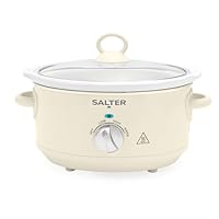 Salter Retro Cream 3.5L Slow Cooker – 3 Heat Settings & Keep Warm, Dishwasher Safe Ceramic Pot, Tempered Glass Lid, Cool Touch Handles, Family Cooking, Stews, Casseroles, Curries, 200W