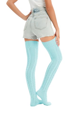 YELAIVP Women's Thigh High Socks Over Knee Cable Knit Boot Stockings Winter Long Warm Leg Warmers2