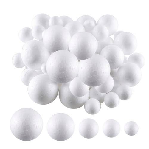 PcvGef 80 Stück Styroporkugeln 1cm 20 2cm 20 3cm 15 4cm 15 5cm 10 Weiße Styroporkugeln Groß Baumschmuck Weihnachten Styropor Kugeln Für DIY Basteln Kunstdeko Partydekoration Schulprojekte