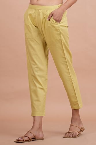 Image of Women's Cotton Ankle Fit Trouser Pants for Women & Girls | Women Regular Fit with Two Pocket Trouser for Office School Formal Casual Daily Use