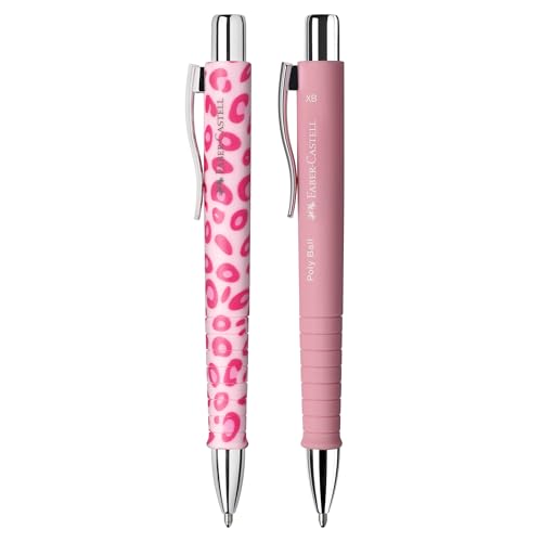 Faber-Castell 205293 - Kugelschreiber Poly Ball, Leo Sugarspots und rosa, 2 Stück, mit auswechselbarer XB Mine, dokumentenecht