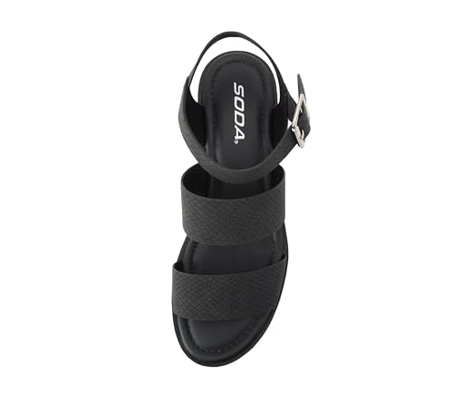 Image of Soda ACCOUNT ~ Women Open Toe Two Bands Lug sole Fashion Block Heel Sandals with Adjustable Ankle Strap