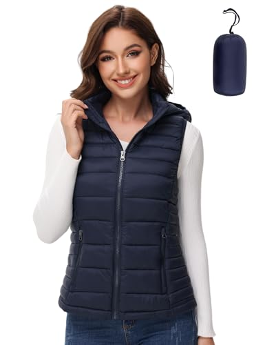 MIDNIGHTSUN Women's Packable Puffer Vest Lightweight Hooded Full