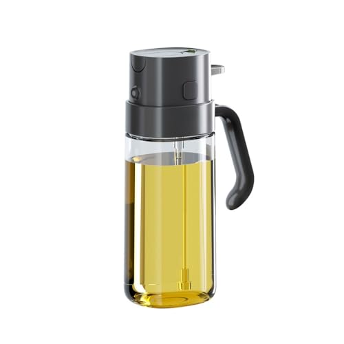 Rocky Green Botella de aceite de vidrio – Spray & Verter, botella de aceite de cocina de 550 ml, botella de spray de niebla de gran capacidad (blanco/verde/gris) (gris)
