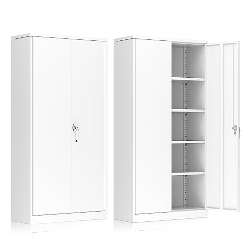 Image of INTERGREAT Metal Storage Cabinet,72 inch Steel Lockable File Cabinet with Locking Doors and Adjustable Shelves,Locking Tool Cabinets for Office,Home,Garage,Gym,School (White)
