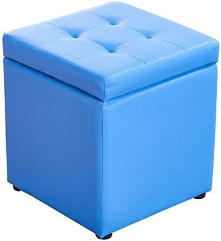 Pouf de rangement à charnière bleu en similicuir pour entrée ordonnée
