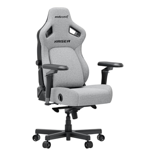 Anda Seat Kaiser 4 Large Gaming Chair for Adults - Ergonomic Gray Fabric Gaming Seat with 6D Armrest, Comfortable Office Chair with Lumbar Support, Heavy Duty Wide Computer Seat