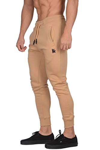 YoungLA Fitted Mens Joggers | Slim Fit Training Workout Gym Pants | Tapered Sweatpants 219 Camel L