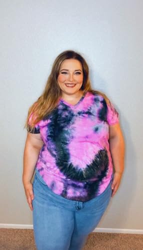 Image of RITERA Women Plus Size Tops Tie Dye V Neck Shirt Floral Camo Summer Short Sleeve Tunic Oversized Ladies Blouse XL-5XL