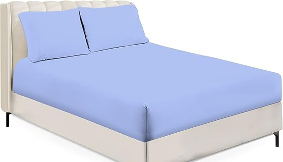 Royale Linens® Non Iron Percale Fitted Sheet 180 Thread Count Polycotton Plain Fitted Sheets 23cm Deep (Blue, Single)