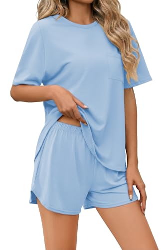 Ekouaer Bamboo Viscose Short-Sleeve Pajama Set