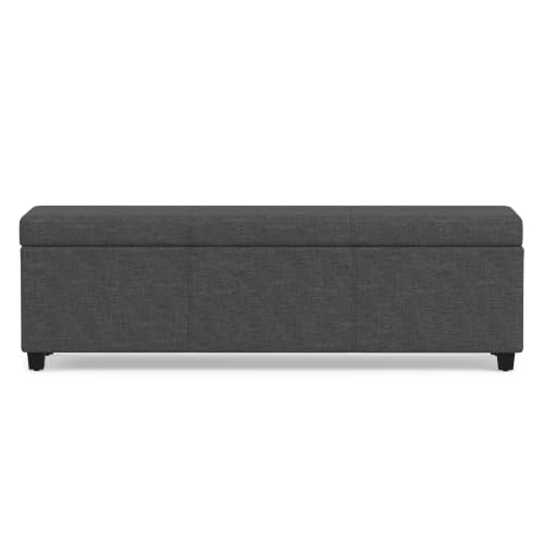 Image of SIMPLIHOME Avalon 54 inch Wide Linen Look Fabric Storage Ottoman in Slate Grey