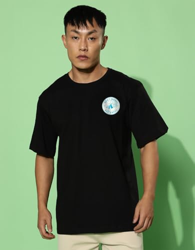 Image of Cotton Blend Oversized Loose Fit Drop Shoulder Graphic Printed Men's Half Sleeve T-Shirt (Sizes: S to 2XL)