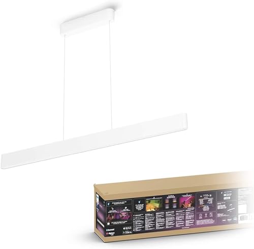 Philips Hue White & Color Ambiance Ensis Pendelleuchte (5.500 lm), dimmbare Esstischleuchte für das Hue Lichtsystem mit 16 Mio. Farben, smarte Lichtsteuerung über Sprache oder App, weiß
