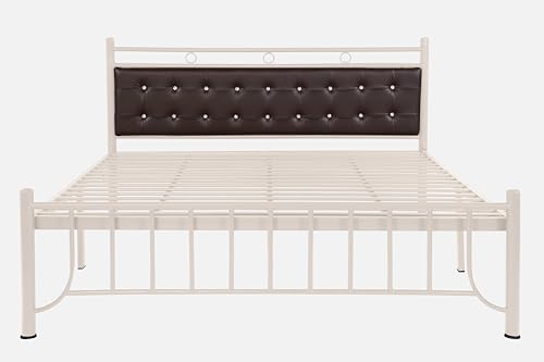 Image of Zuno Metal King Size Bed Without Storage | Wrought Iron Double Bed with Headboard & Footboard | Sturdy Powder Coated Platform Bed King Size Cot for BedroomLivingRoom Ivory (75x72)