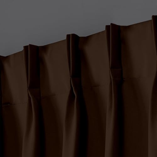 Image of 100% Blackout Double Pinch Pleat Curtains, Linen, Thermal Insulated, 2 Panels, Solid, (Cocoa Brown)