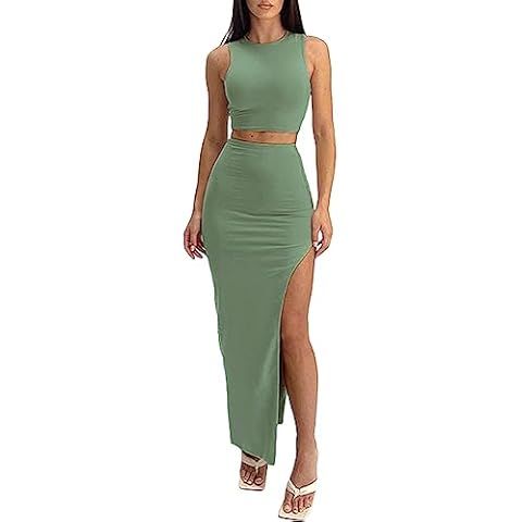 FAIMILORY Women's Sage Green Summer Dress Set Cover