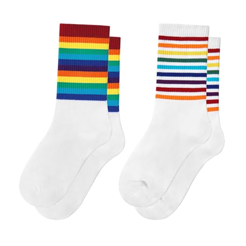 Image of Vintage Striped Crew Socks Slouchy Calf Tube Socks for Women and Men
