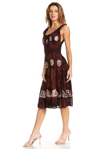 Image of Sakkas Alba Women's Off The Shoulder Smock Ruffle Midi Dress Tie Dye & Embroidery