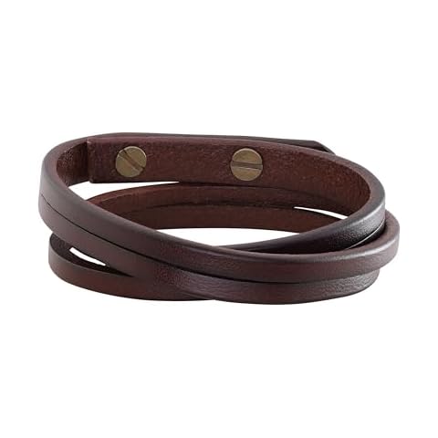 HAQUIL Artisanal Multi-Wrap Brown Leather Bracelet with Vintage Metal Accents for Men Cover
