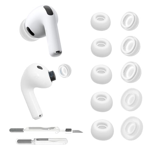Adhiper 5 Pairs Silicone Ear Tips for AirPods Pro 3(2025) [New Cleaning Pen] with Dust Filter Eartips Accessories Compatible with AirPods Pro 3rd Generation(White)