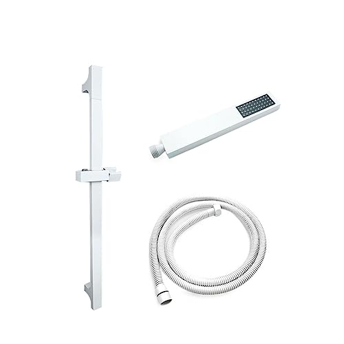 OVLIIYWZY Barra de Ducha Blanca, Barra de Ducha de Mano Deslizante Ajustable en Altura, Cabezal de Ducha de Mano de una Sola función, Tubo de Ducha de 1,5 M