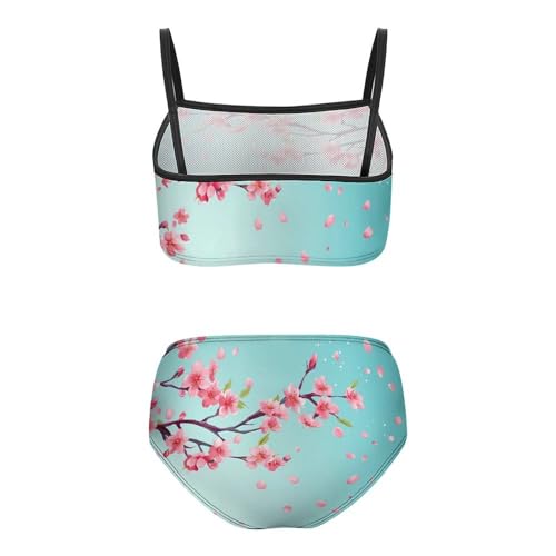 Cherry Flowers Girls Swimsuits Two Piece Bikini Sets Beach Sport Swimwear Bathing Suit2