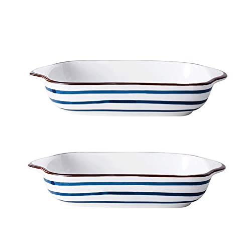 Ceramic Deep Dish Pie Pan Rectangular Set of 2, Cute Porcelain Pie Plate for Baking, Porcelain Pie Baking Dish for Thanksgiving And Christmas Dinner,Blue