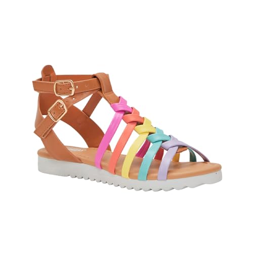 FabKids Girls Gladiator Sandals Braided Strappy Flats Sandal Summer Open Toe Holiday Party Dress Shoes for Toddler Little Kid Big Kid