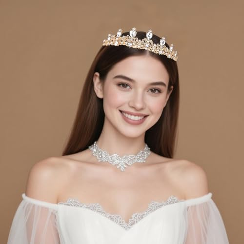 Image of CURASA Tiara And Crown For Women Gold Princess Crowns Rhinestone Fairy Metal Headband Crystal Tiaras For Wedding Bridal Birthday Party Prom Hair Accessories