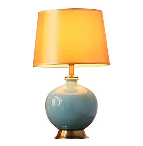 FMOGE Indoor Lighting Hotel Desk Lamp, Guest Room Table Lamp Meeting Room Light Gold White Linen Lampshade Round Ceramics Lamp Body Room Decorations (Color : B)