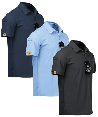 ZITY Lot de 3 Polos Hommes Manches Courtes Séchage Rapide Respirant Tshirt Hommes Polo d'été Casual Sport Shirt Regular Fit Polos de Golf(M Bleu Foncé Gris...
