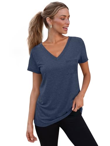 SUNBS 3 Pack Womens V Neck T Shirts Short Sleeve Tees Lightweight Summer Tops with Pocket2