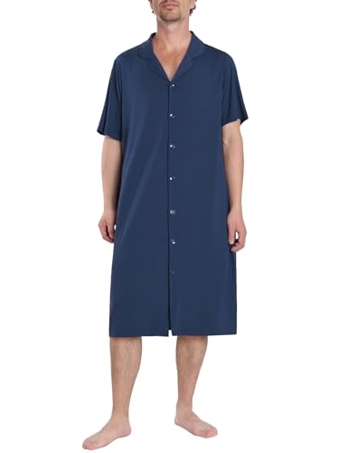 Latuza Men's Bamboo Viscose Nightshirt Button Down Sleep Shirt