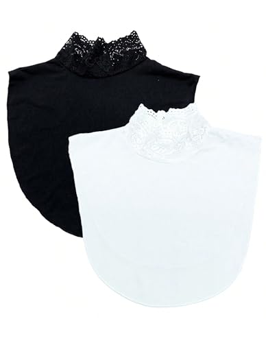 Eyibenlilan Lace Mock Neck Detachable Dickey Collar for Women – Soft Stretchy Fabric, Breathable High Neck Fake Collar with Floral Lace Trim for Sweaters, Dresses and Tops(Black & White)