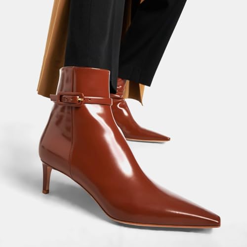 Adrizzlein Kitten Heel Booties for Women Sexy Pointed Toe Ankle Boots Patent Leather Booties Fall Winter Shoes With Zipper2