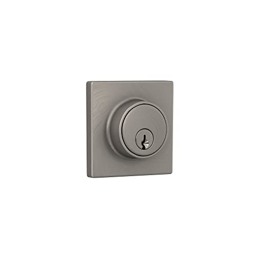 Image of Deadbolt with SquareTrim, Keyed 1 Side, Satin Nickel Finish